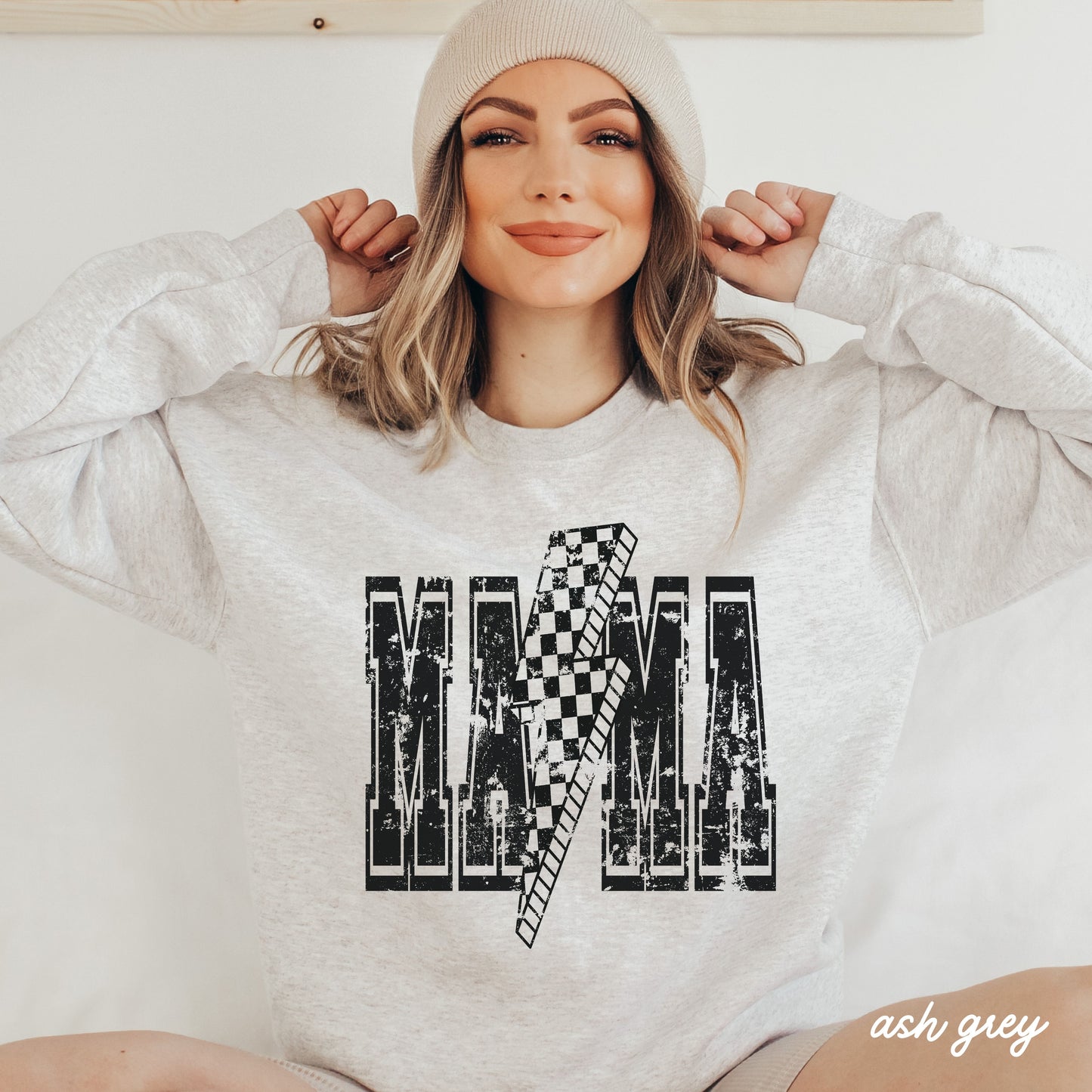 PRE-ORDER: Checkered Bolt MAMA Sweatshirt *4 Colors (S-3X) Chloe Vs Tank The Boutique