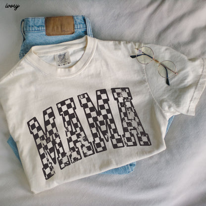 Mama Outline Checkered Tee *12 Colors (S-3X) Chloe Vs Tank The Boutique