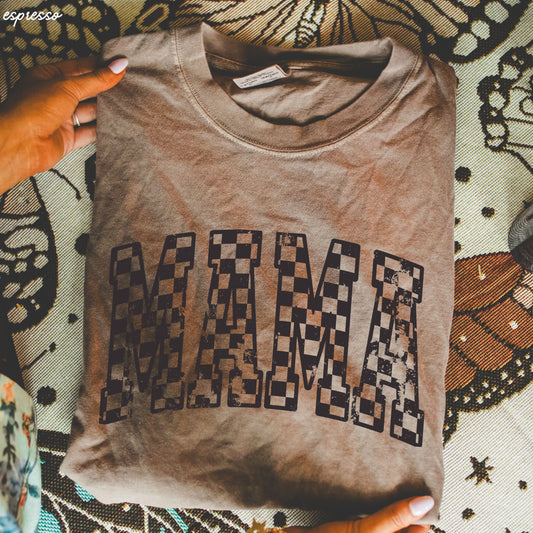 Mama Outline Checkered Tee *12 Colors (S-3X) Chloe Vs Tank The Boutique
