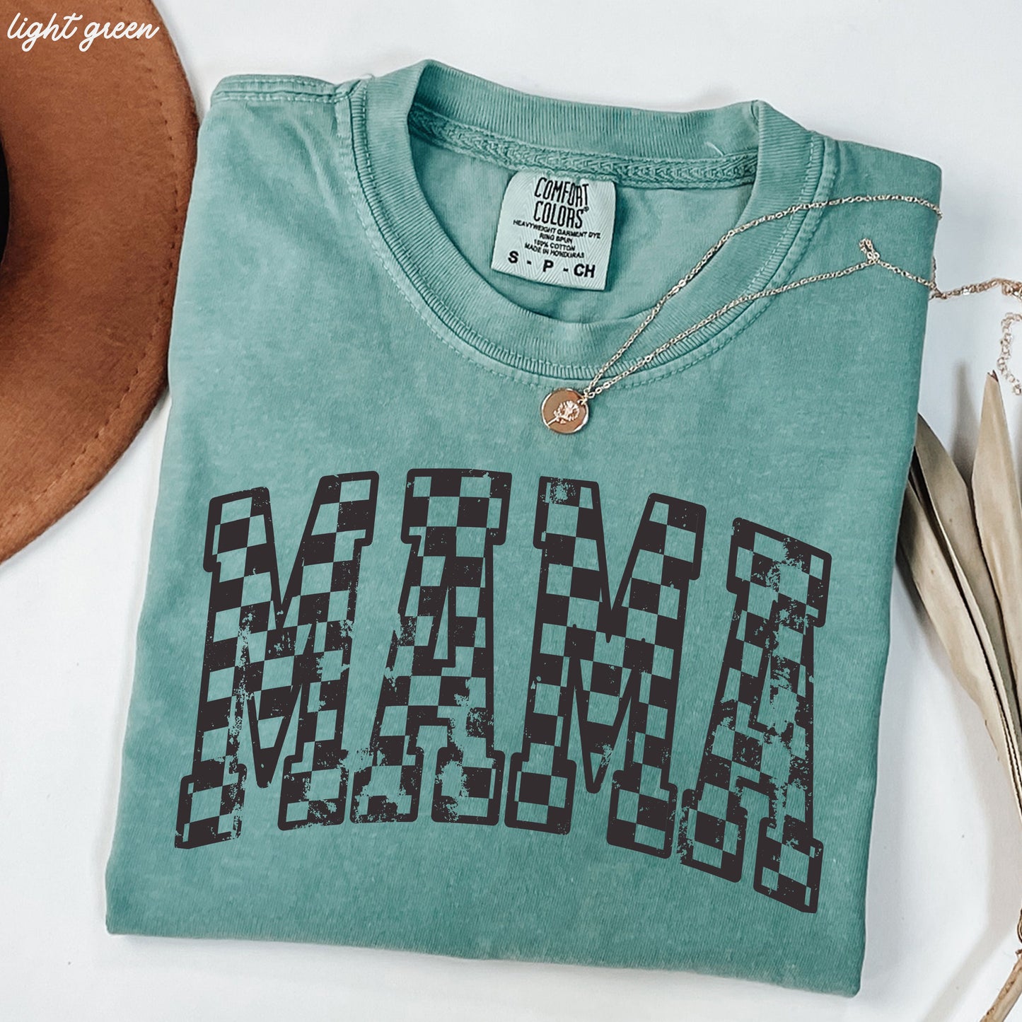 Mama Outline Checkered Tee *12 Colors (S-3X) Chloe Vs Tank The Boutique