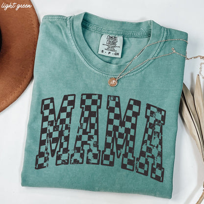 Mama Outline Checkered Tee *12 Colors (S-3X) Chloe Vs Tank The Boutique