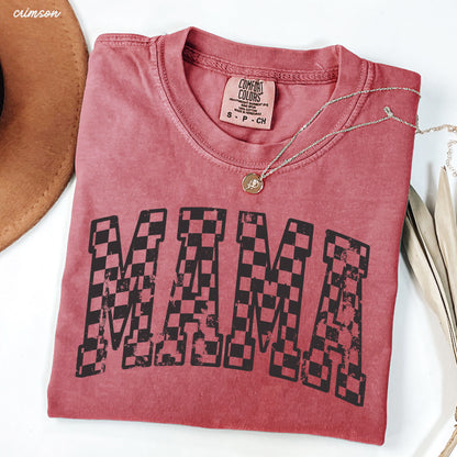 Mama Outline Checkered Tee *12 Colors (S-3X) Chloe Vs Tank The Boutique