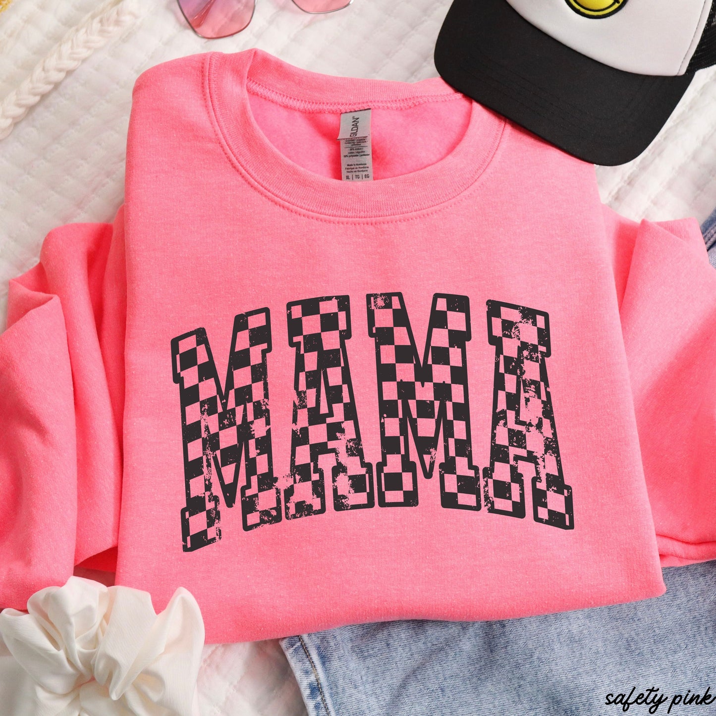 Mama Outline Checkered Sweatshirt *7 Colors (S-3X) Chloe Vs Tank The Boutique