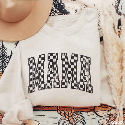 Mama Outline Checkered Sweatshirt *7 Colors (S-3X) Chloe Vs Tank The Boutique