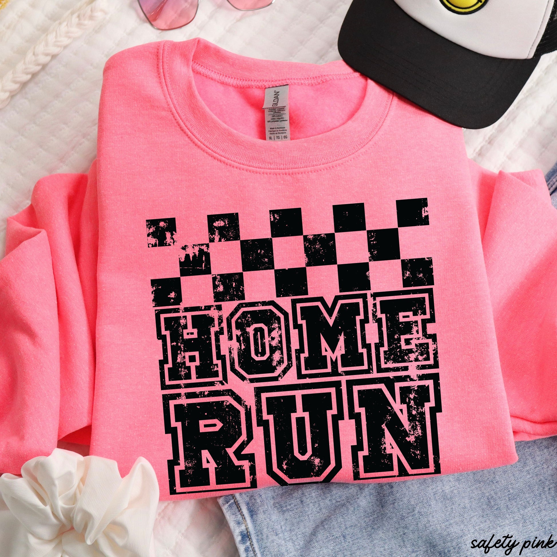 PRE-ORDER: Home Run Checkered Sweatshirt *6 Colors (S-3X) Chloe Vs Tank The Boutique