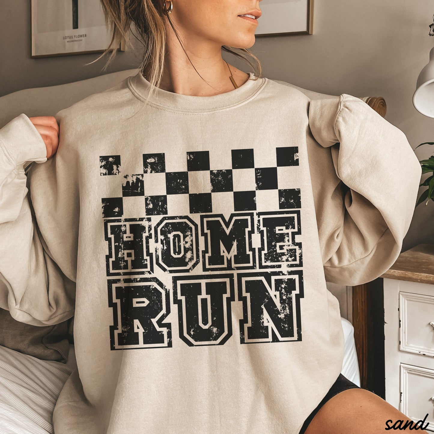 PRE-ORDER: Home Run Checkered Sweatshirt *6 Colors (S-3X) Chloe Vs Tank The Boutique
