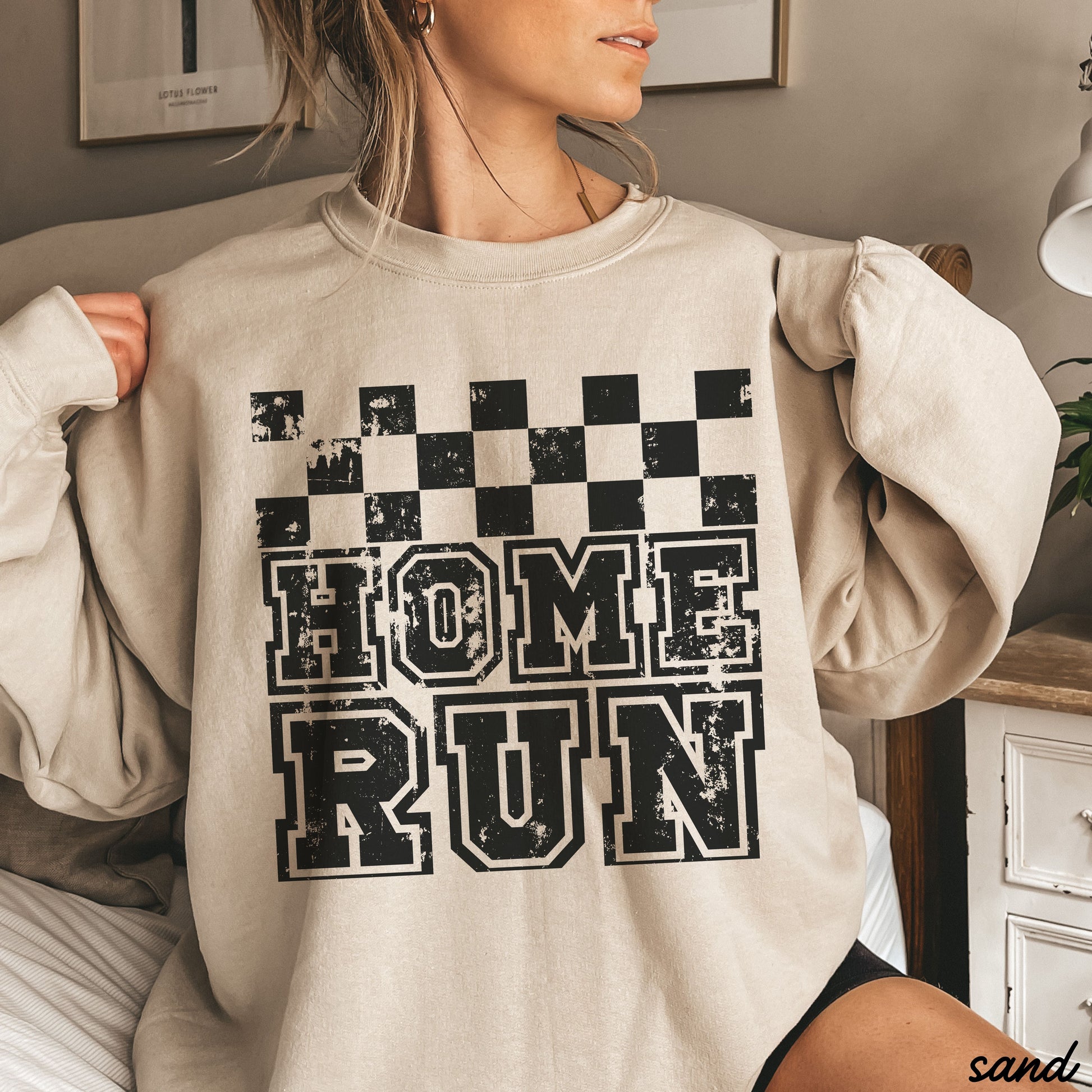 PRE-ORDER: Home Run Checkered Sweatshirt *6 Colors (S-3X) Chloe Vs Tank The Boutique