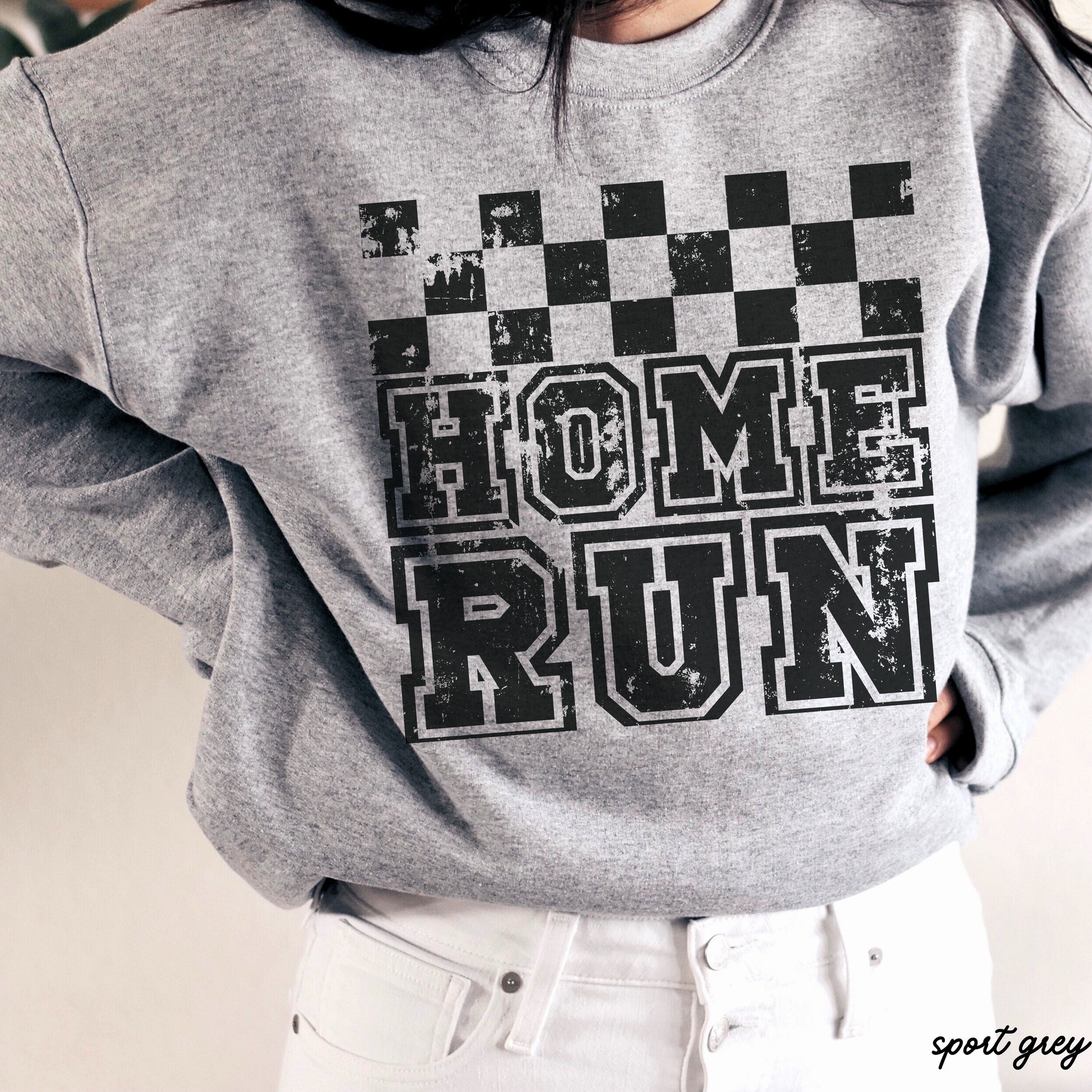 PRE-ORDER: Home Run Checkered Sweatshirt *6 Colors (S-3X) Chloe Vs Tank The Boutique