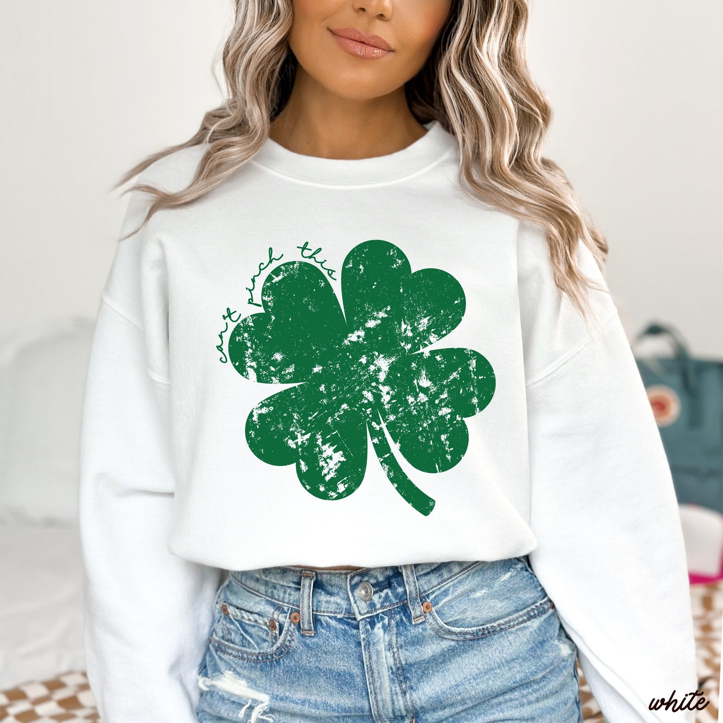 Distressed Shamrock Can't Pinch This Sweatshirt *6 Colors (S-3X) Chloe Vs Tank The Boutique