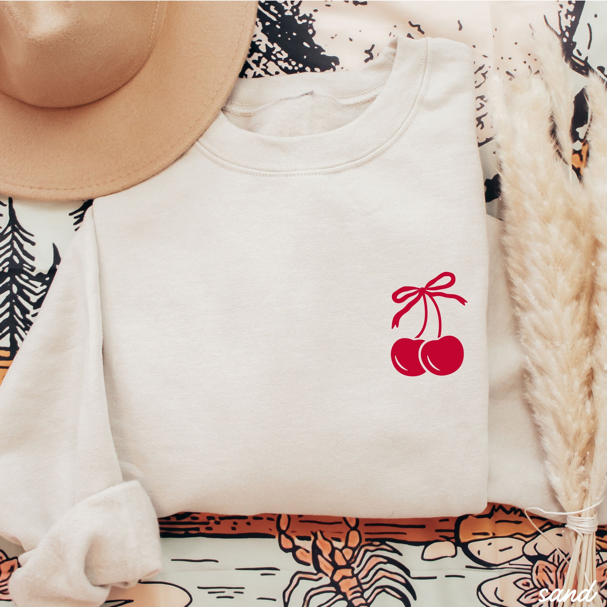 Pocket Cherry Coquette Sweatshirt *5 Colors (S-3X) Chloe Vs Tank The Boutique