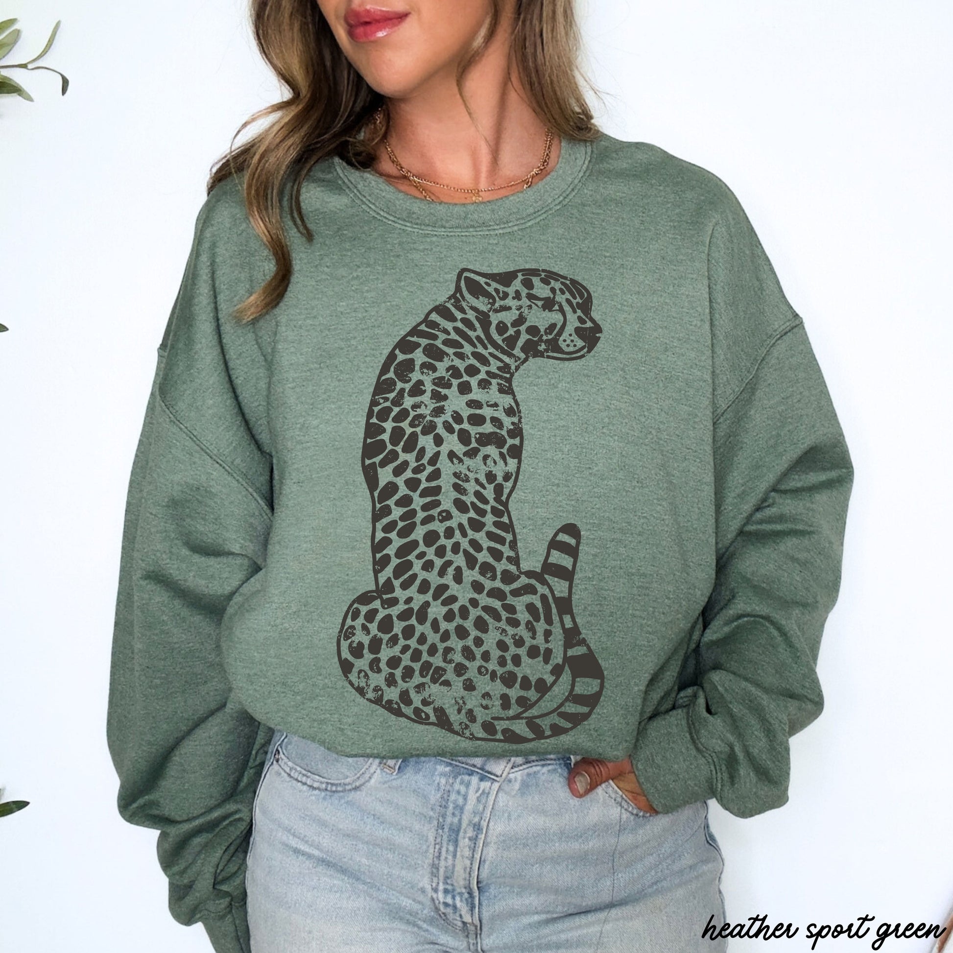 Sitting Cheetah Sweatshirt *5 Colors (S-3X) Chloe Vs Tank The Boutique