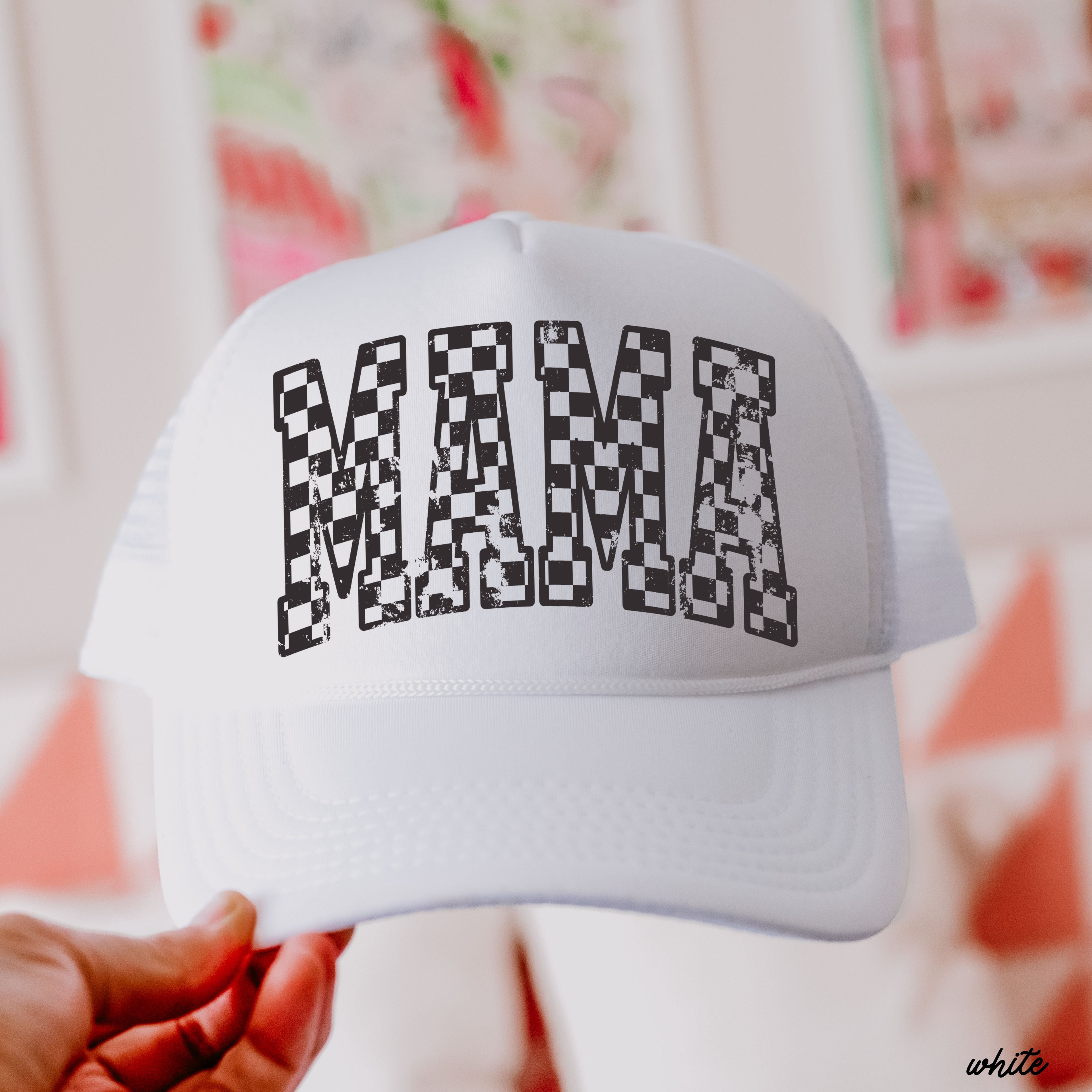 Checkered Mama Outline Trucker Hat *9 COLORS Chloe Vs Tank The Boutique