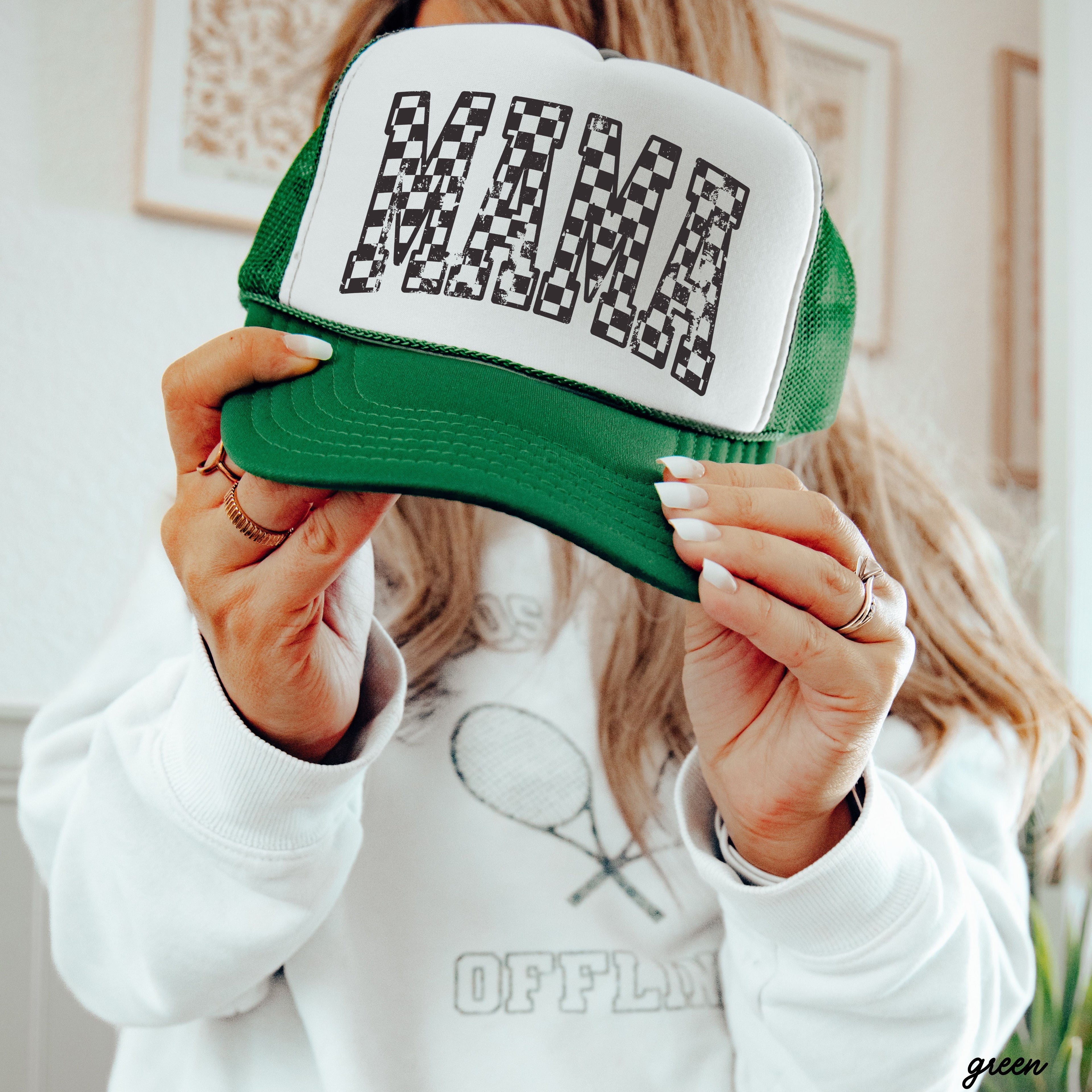Checkered Mama Outline Trucker Hat *9 COLORS Chloe Vs Tank The Boutique