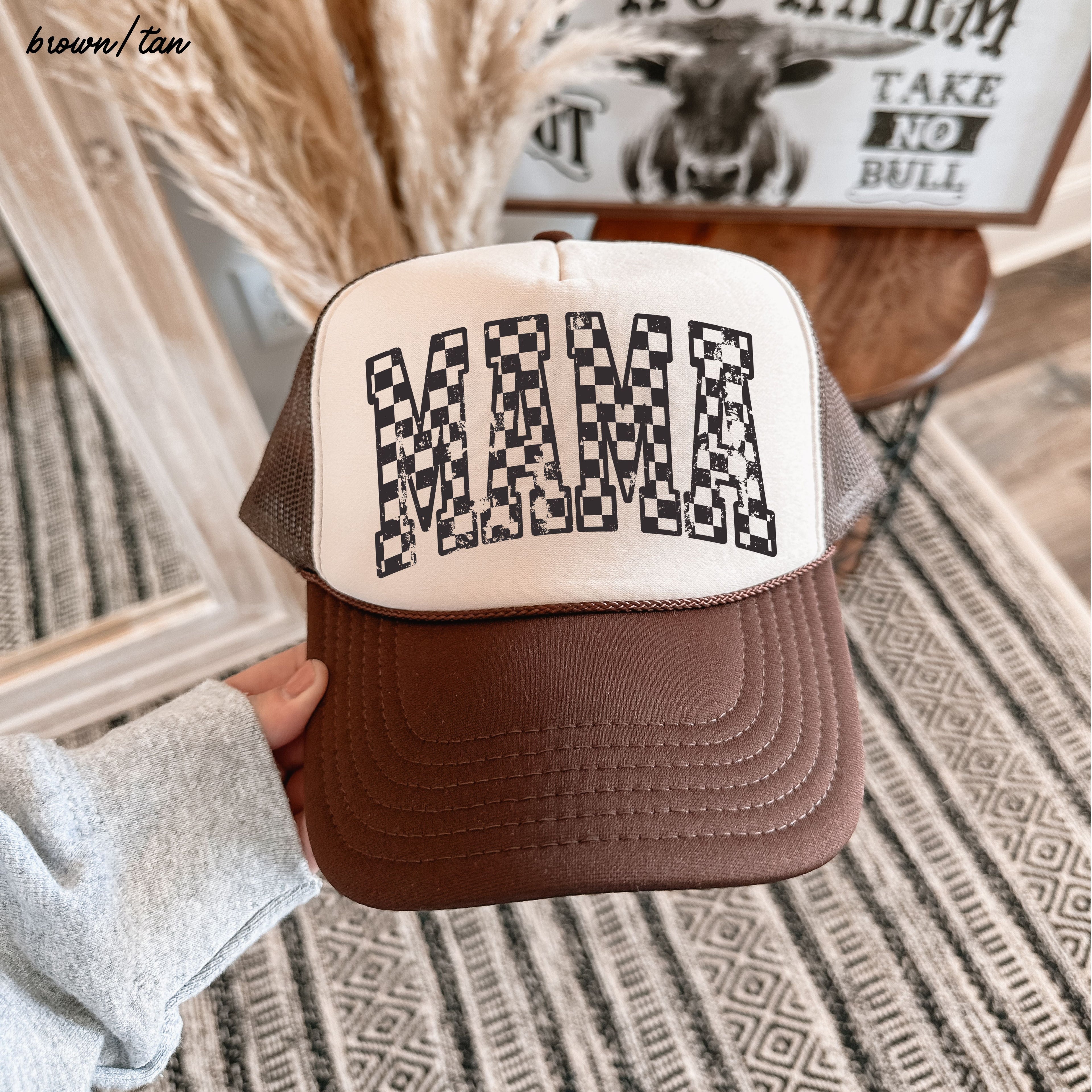 Checkered Mama Outline Trucker Hat *9 COLORS Chloe Vs Tank The Boutique