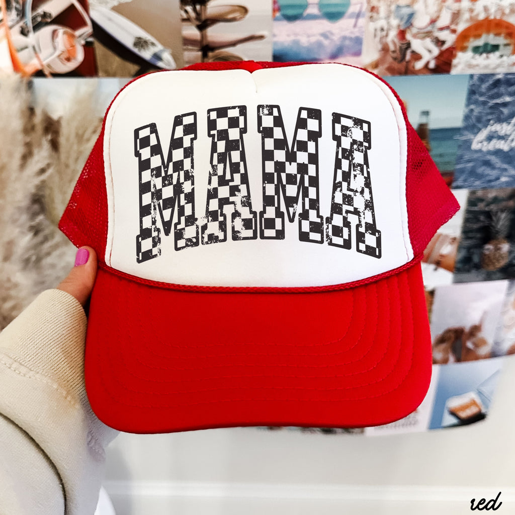 Checkered Mama Outline Trucker Hat *9 COLORS Chloe Vs Tank The Boutique
