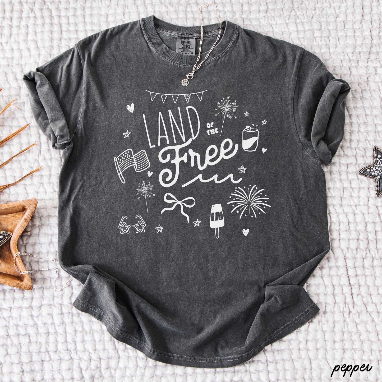 Land of the Free Doodle Tee *8 Colors (S-3X) Chloe Vs Tank The Boutique