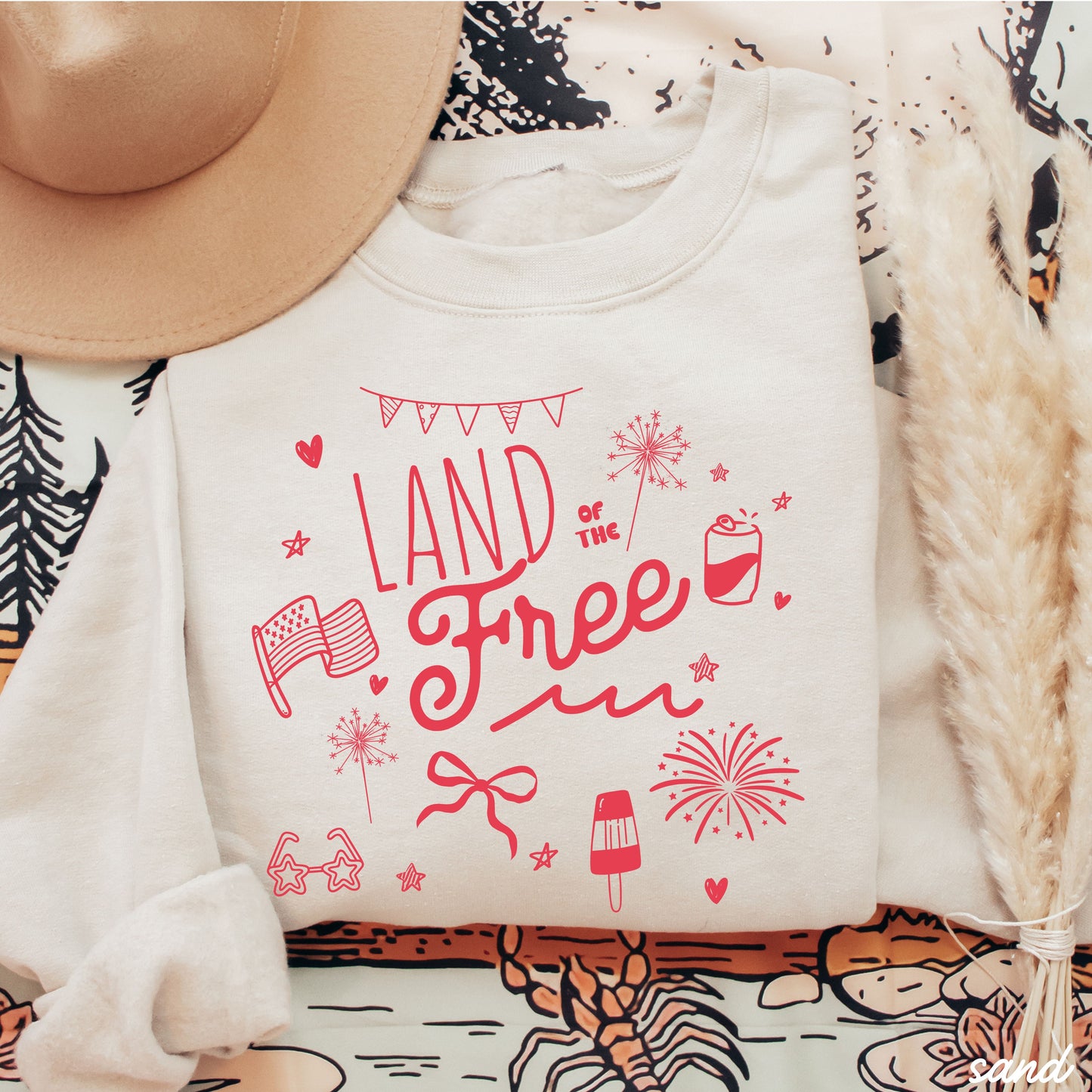 Land of the Free Doodle Sweatshirt *4 Colors (S-3X) Chloe Vs Tank The Boutique