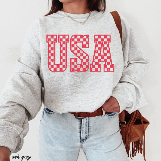 Checkered USA Sweatshirt *7 Colors (S-3X) Chloe Vs Tank The Boutique