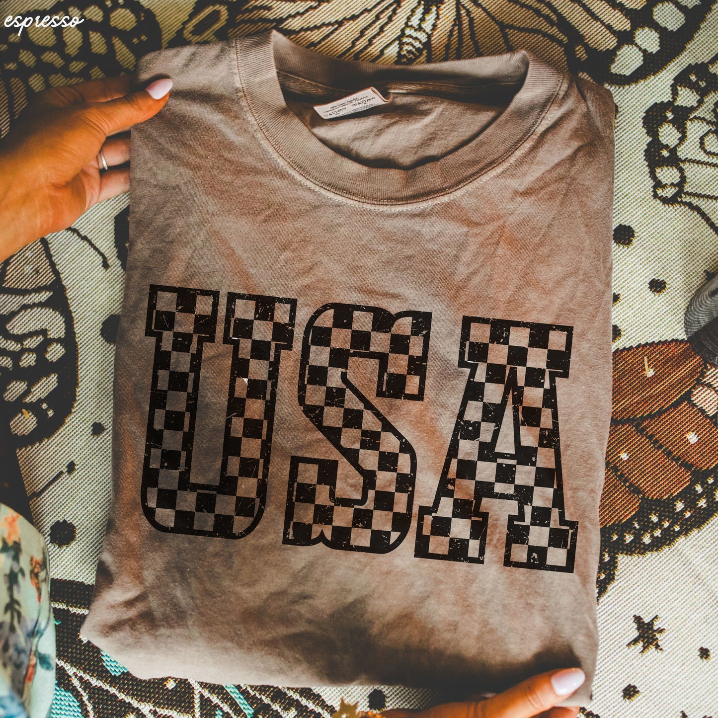 Checkered USA Tee *12 Colors (S-3X) Chloe Vs Tank The Boutique