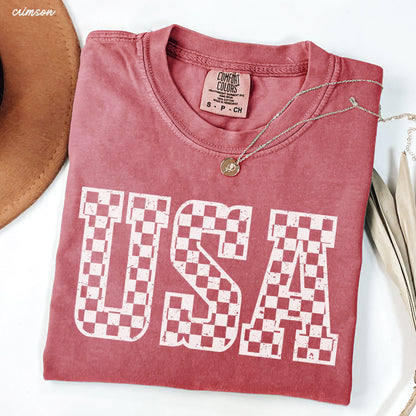 Checkered USA Tee *12 Colors (S-3X) Chloe Vs Tank The Boutique