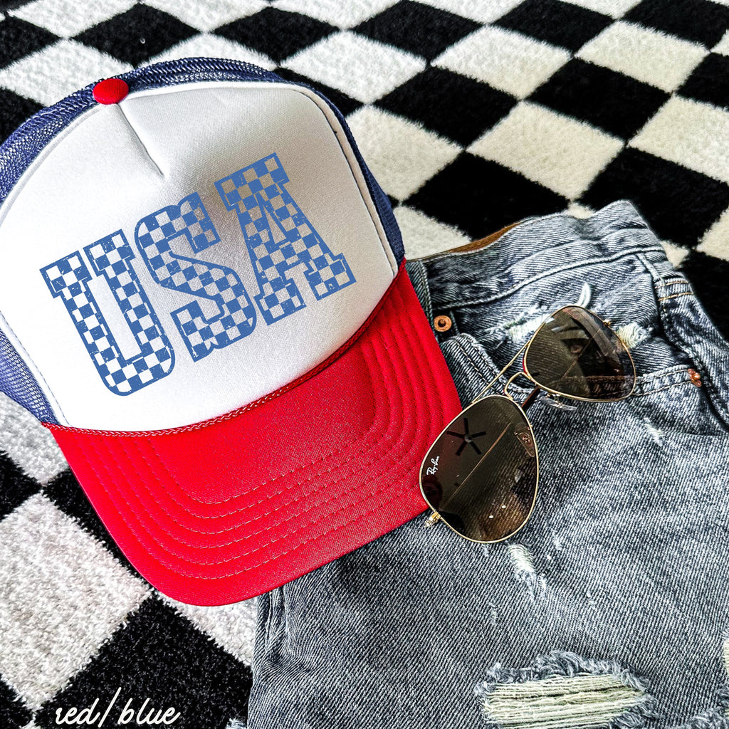 Checkered USA Trucker Hat *9 COLORS Chloe Vs Tank The Boutique