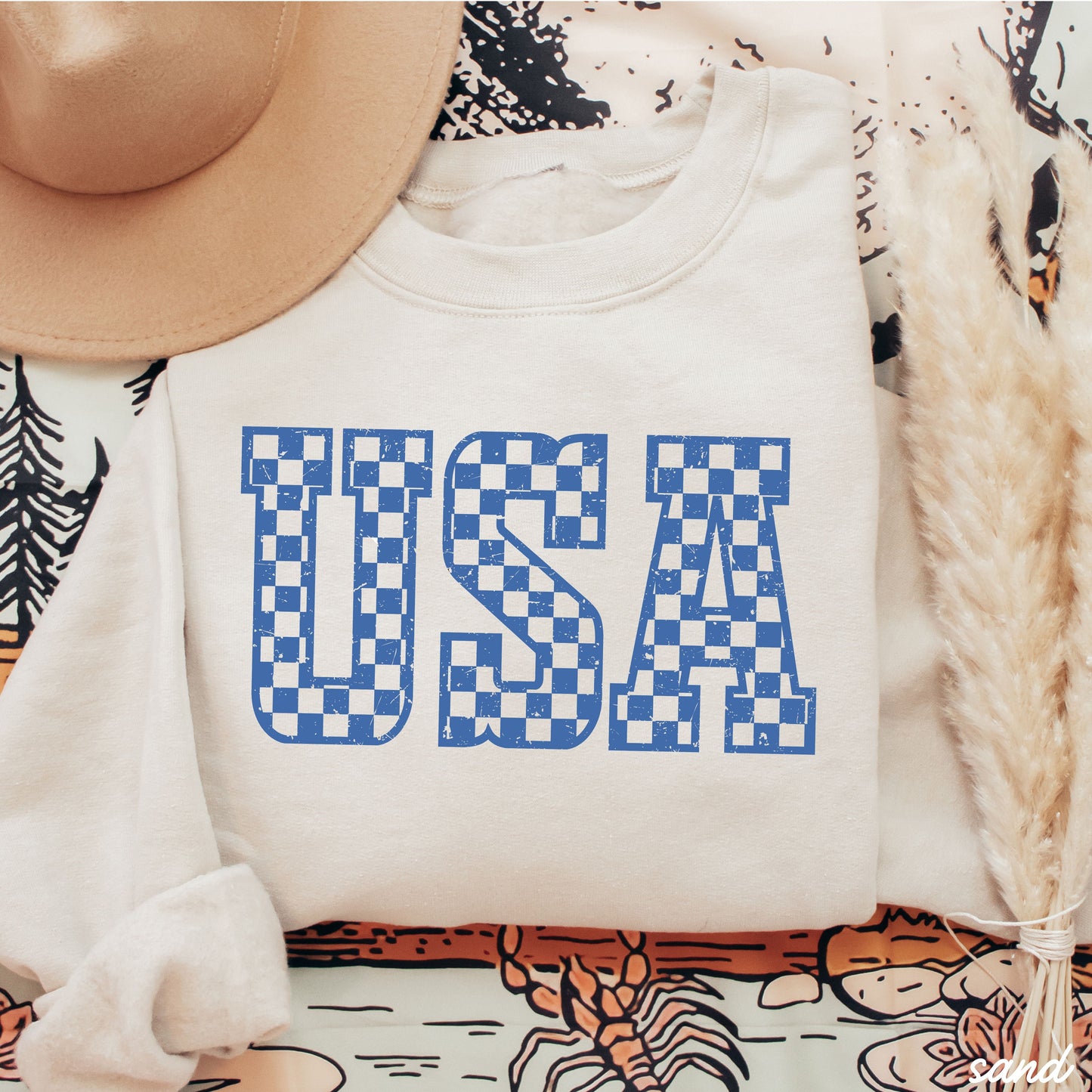 Checkered USA Sweatshirt *7 Colors (S-3X) Chloe Vs Tank The Boutique