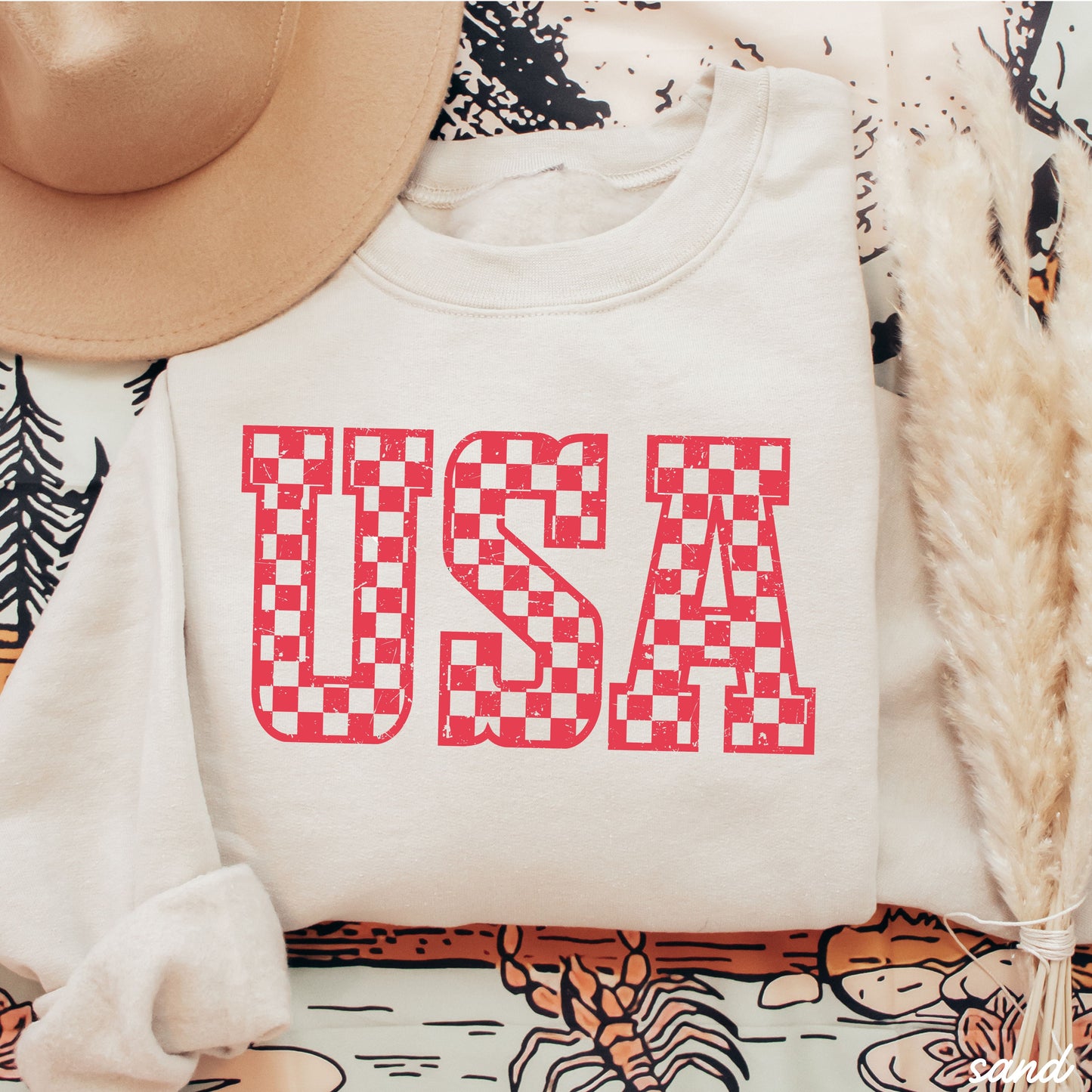 Checkered USA Sweatshirt *7 Colors (S-3X) Chloe Vs Tank The Boutique