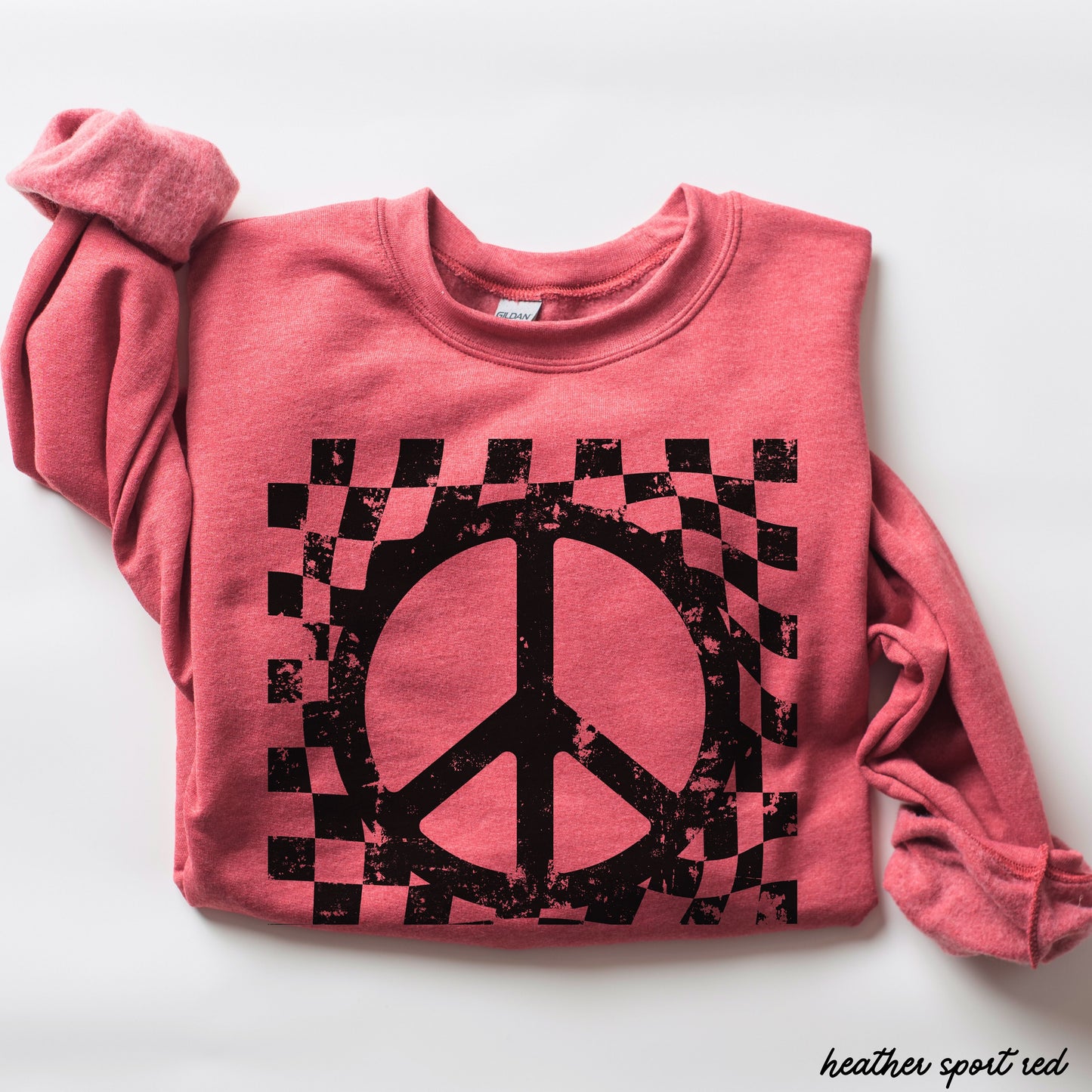Checkered Peace Sign Sweatshirt *7 Colors (S-3X) Chloe Vs Tank The Boutique