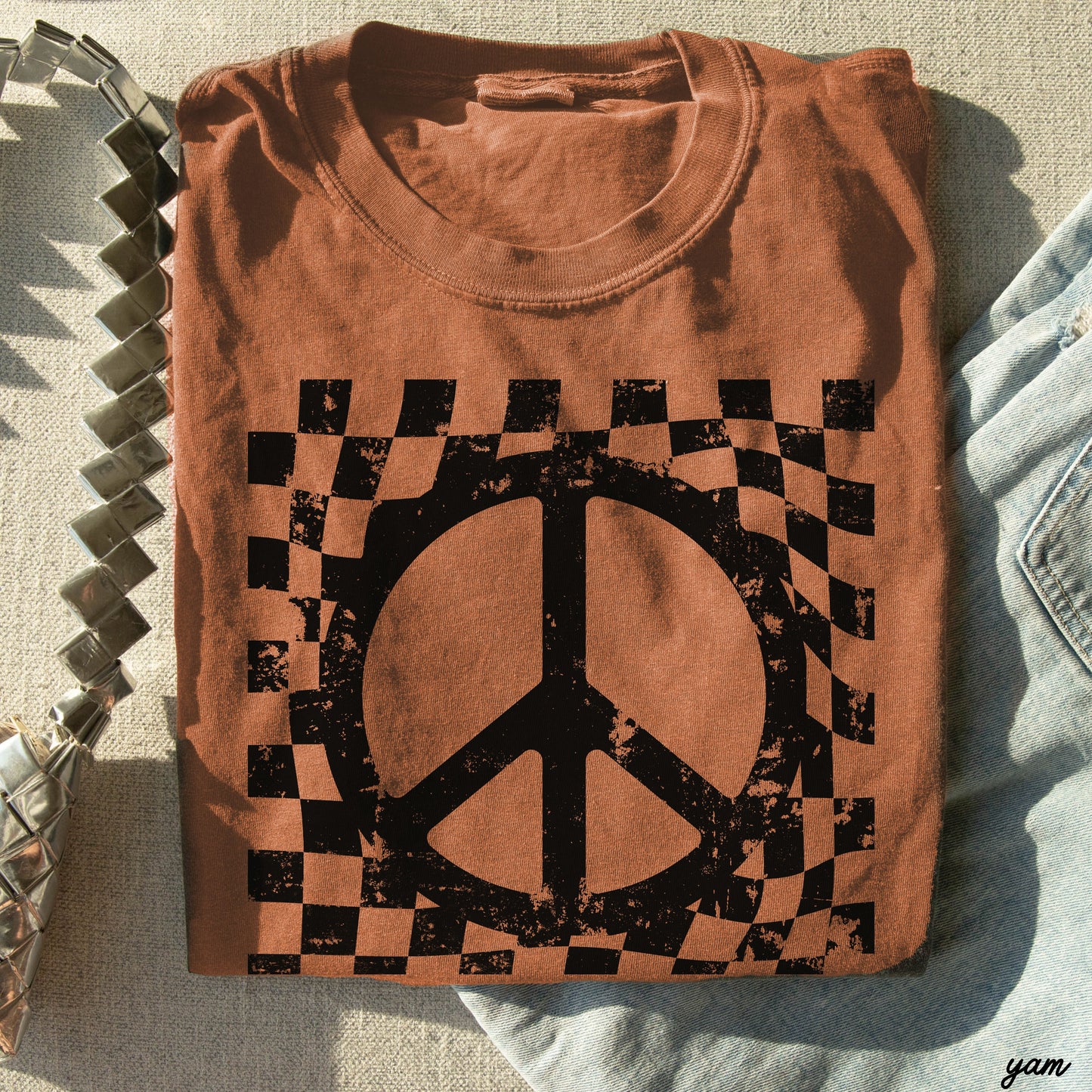 Checkered Peace Sign Tee *12 Colors (S-3X) Chloe Vs Tank The Boutique