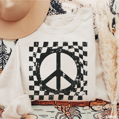 Checkered Peace Sign Sweatshirt *7 Colors (S-3X) Chloe Vs Tank The Boutique