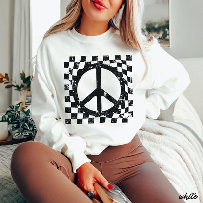 Checkered Peace Sign Sweatshirt *7 Colors (S-3X) Chloe Vs Tank The Boutique
