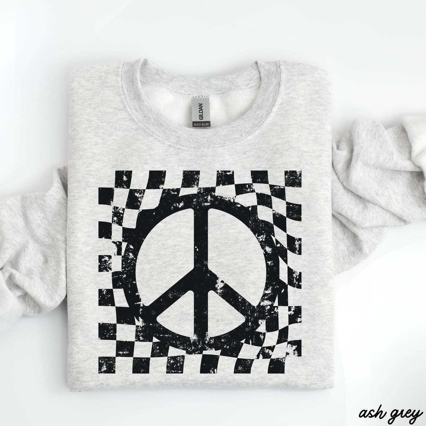 Checkered Peace Sign Sweatshirt *7 Colors (S-3X) Chloe Vs Tank The Boutique