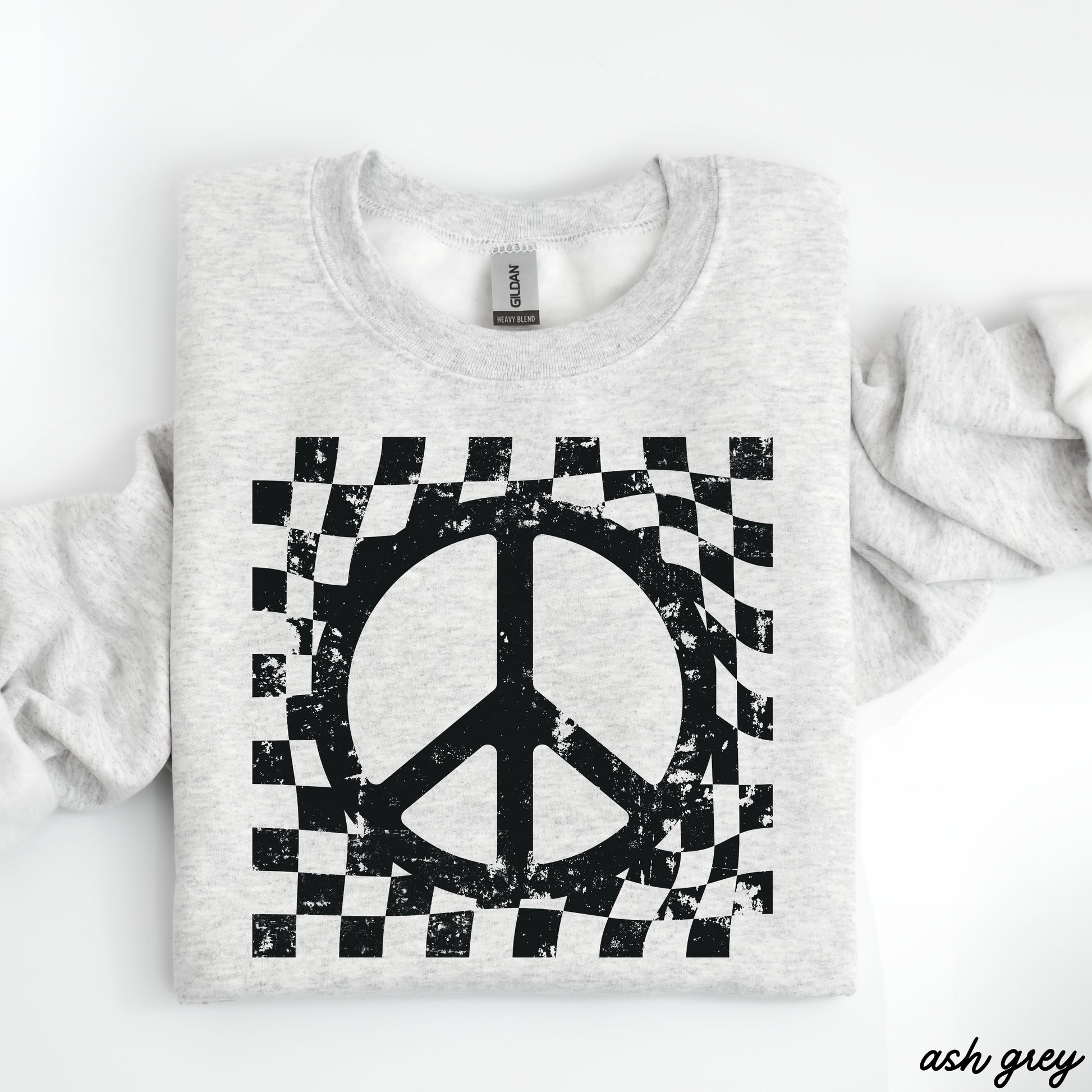 Checkered Peace Sign Sweatshirt *7 Colors (S-3X) Chloe Vs Tank The Boutique