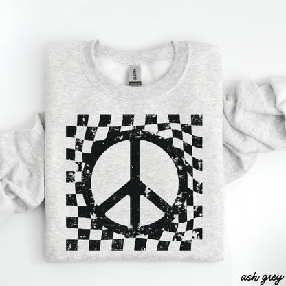 Checkered Peace Sign Sweatshirt *7 Colors (S-3X) Chloe Vs Tank The Boutique
