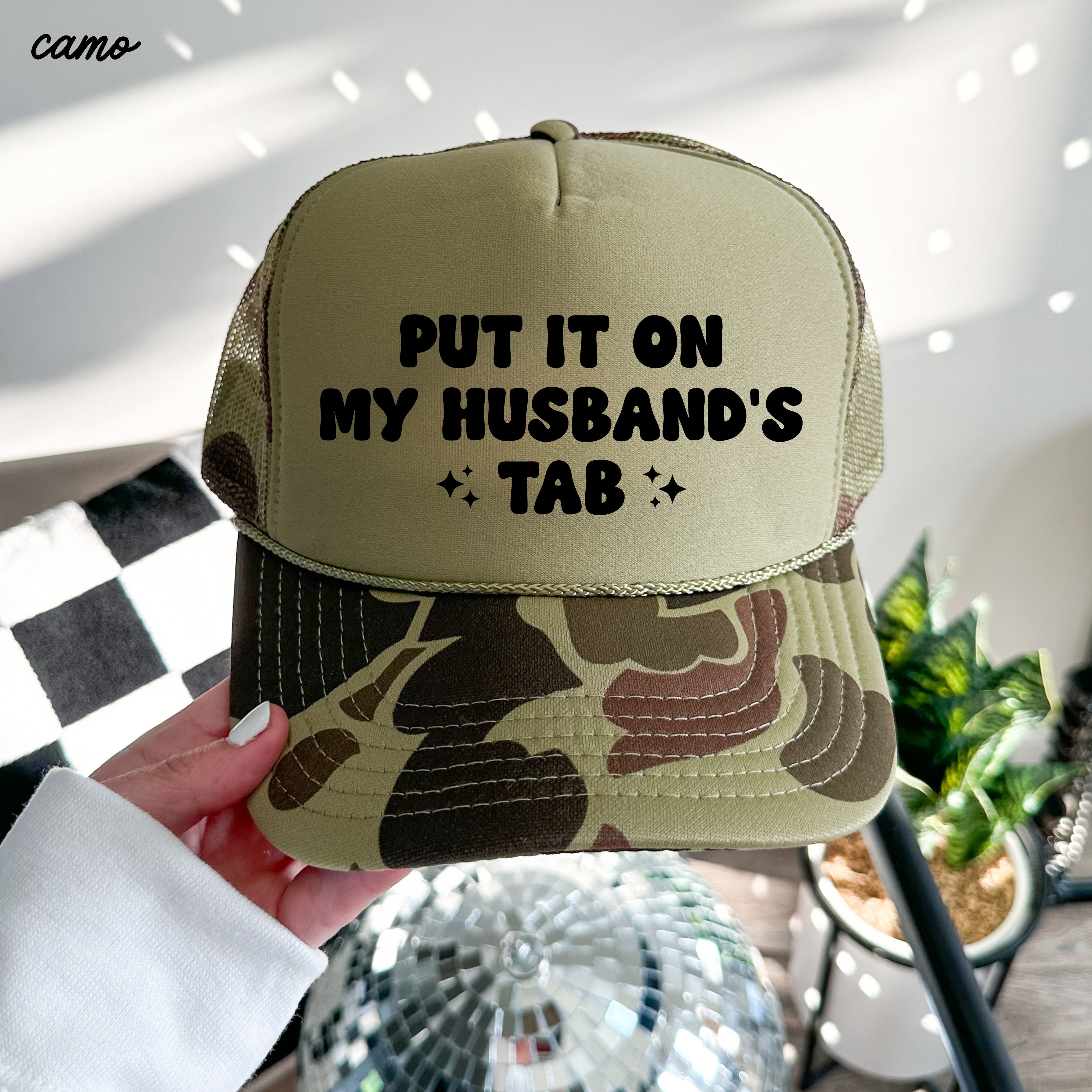 Put It On My Husband's Tab Trucker Hat *12 Colors Chloe Vs Tank The Boutique