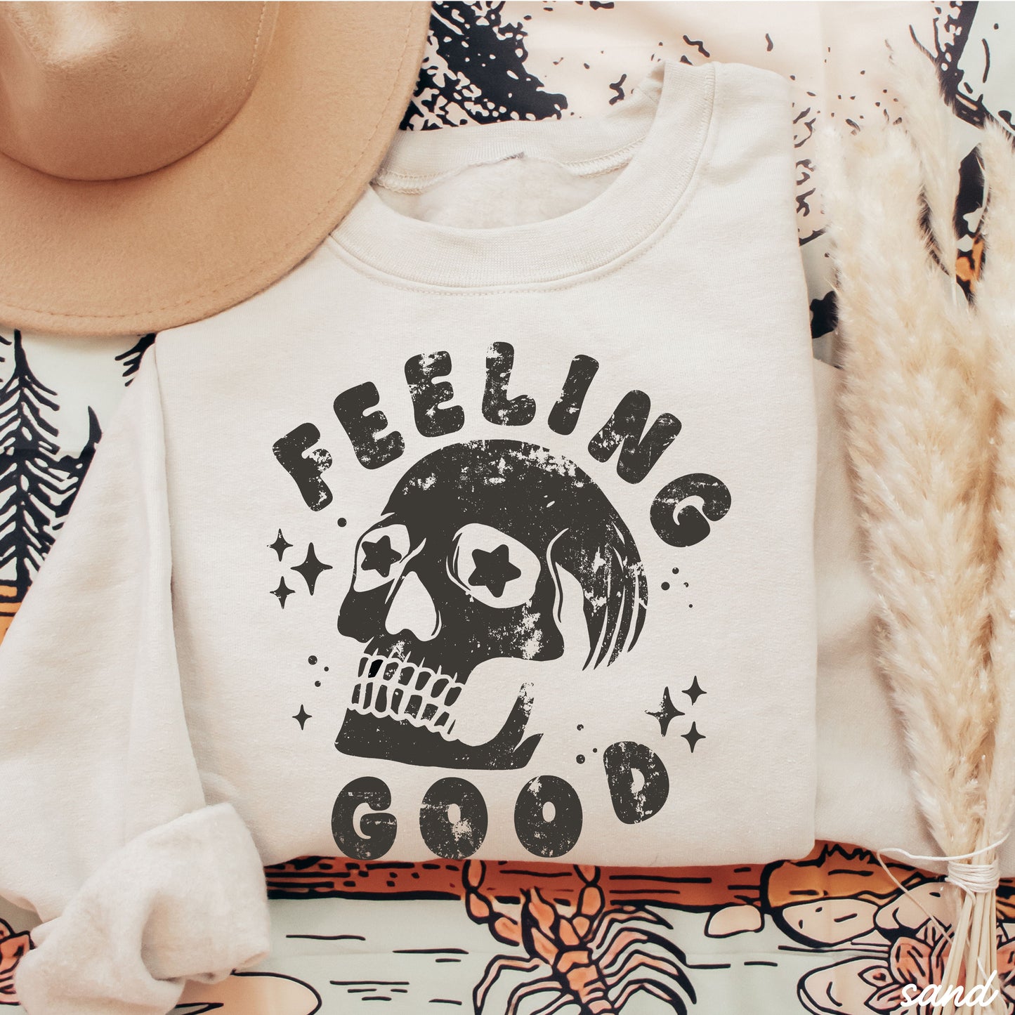 Feeling Good Skull Sweatshirt *7 Colors (S-3X) Chloe Vs Tank The Boutique