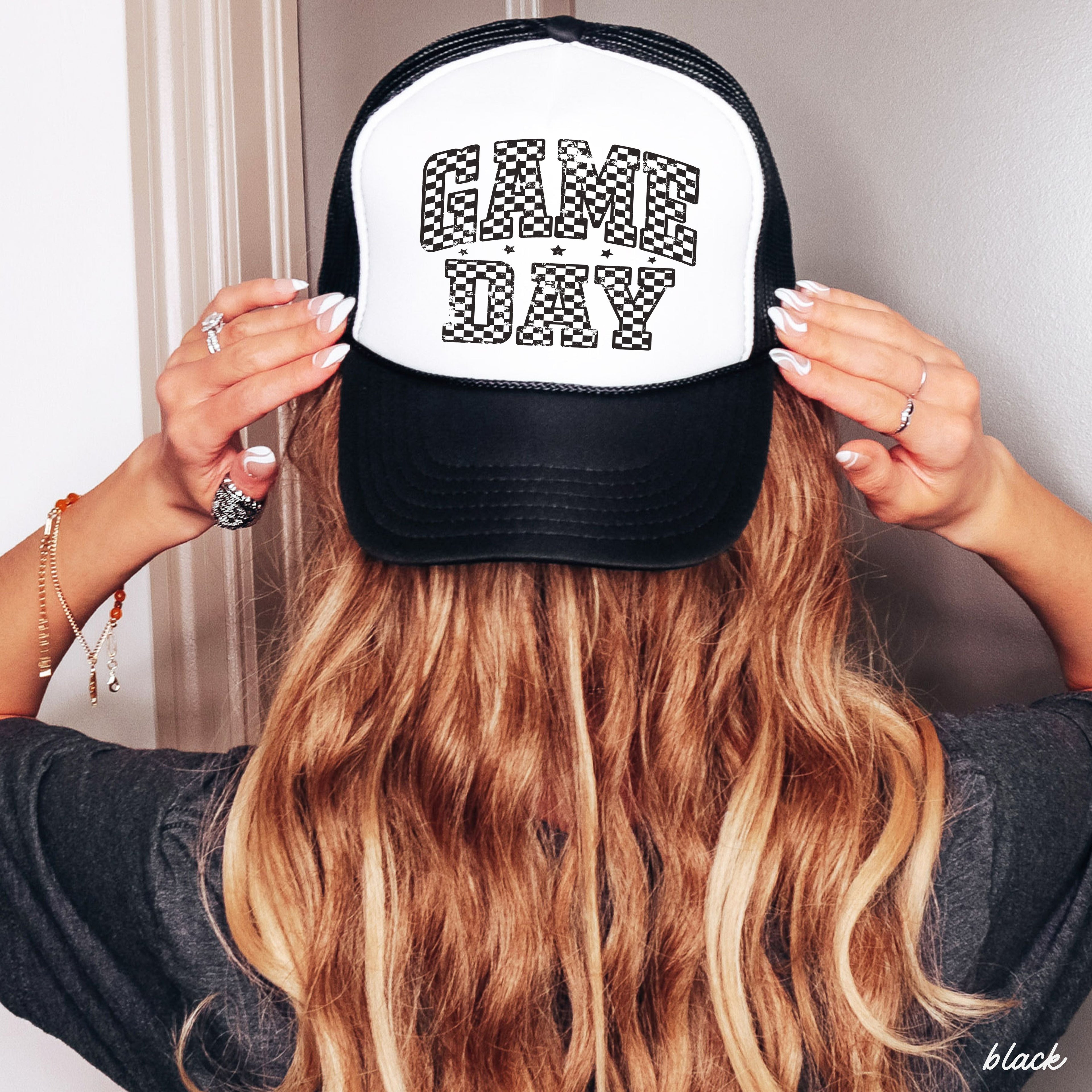 Checkered Game Day Trucker Hat *9 COLORS Chloe Vs Tank The Boutique