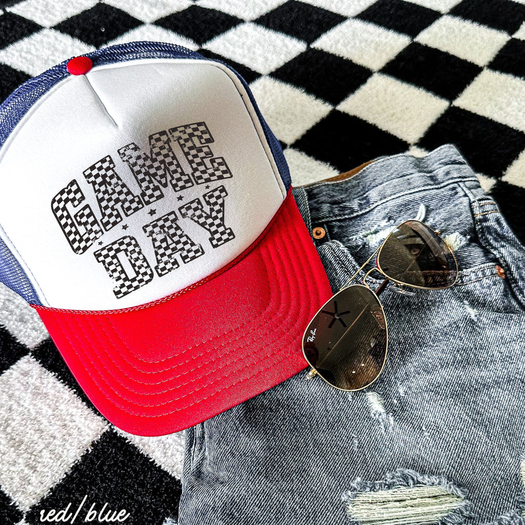 Checkered Game Day Trucker Hat *9 COLORS Chloe Vs Tank The Boutique