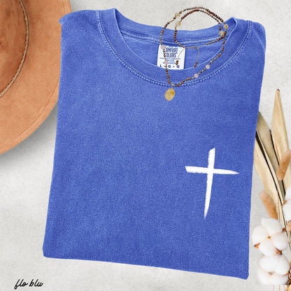 Pocket Cross Comfort Colors Tee *16 Colors (S-3X) Chloe Vs Tank The Boutique