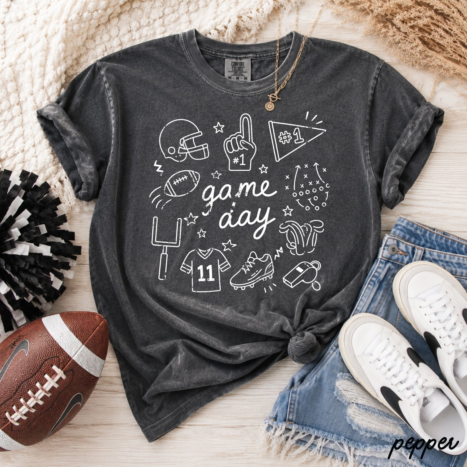 Football Game Day Doodle Tee *16 Colors (S-3X) Chloe Vs Tank The Boutique