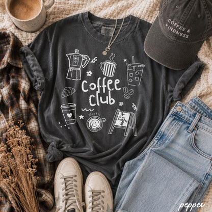 Coffee Club Doodle Tee *16 Colors (S-3X) SC Chloe Vs Tank The Boutique