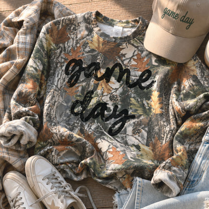 Camo Cursive Game Day Sweatshirt *CAMO (S-3X) Chloe Vs Tank The Boutique