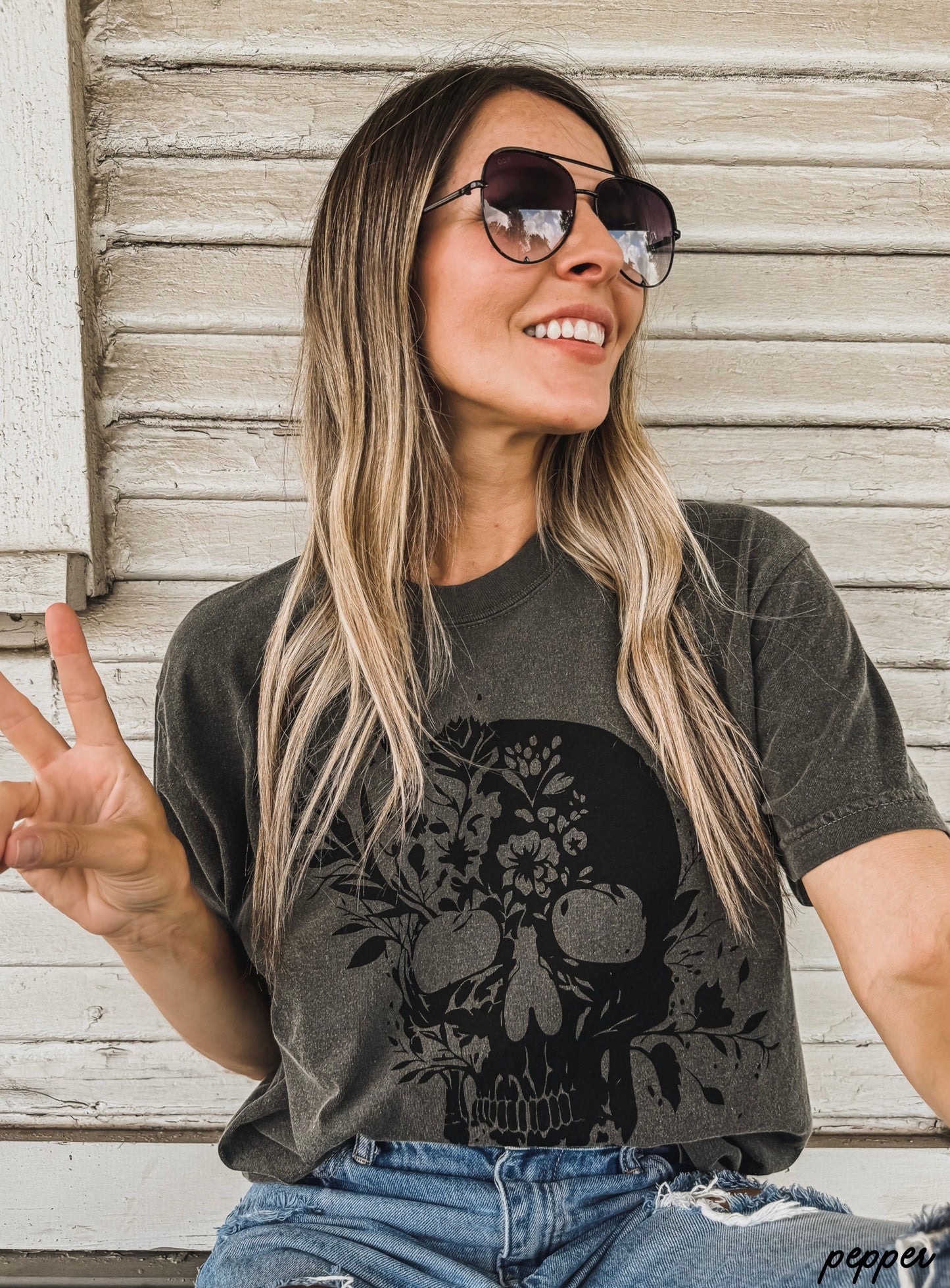 Floral Skull Tee *8 Colors (S-3X) Chloe Vs Tank The Boutique