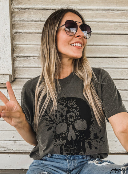 Floral Skull Tee *8 Colors (S-3X) Chloe Vs Tank The Boutique