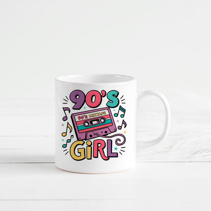 90s Girl Coffee Mug – Retro Cassette Tape Design | Microwave Safe Ceramic Cup Joyful Moose