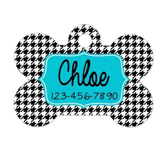 Dog Tags for Dogs - Houndstooth Dog Tags for Dogs - Turquoise Dog Tags for Dogs Joyful Moose