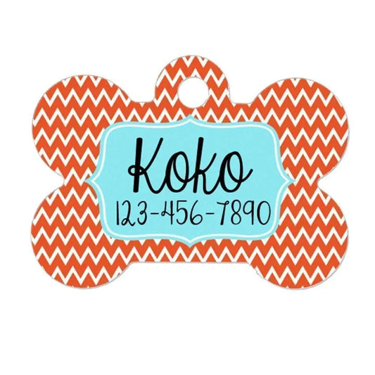 Dog Tags for Dogs - Orange Aqua Chevron Dog Tags for Dogs Joyful Moose