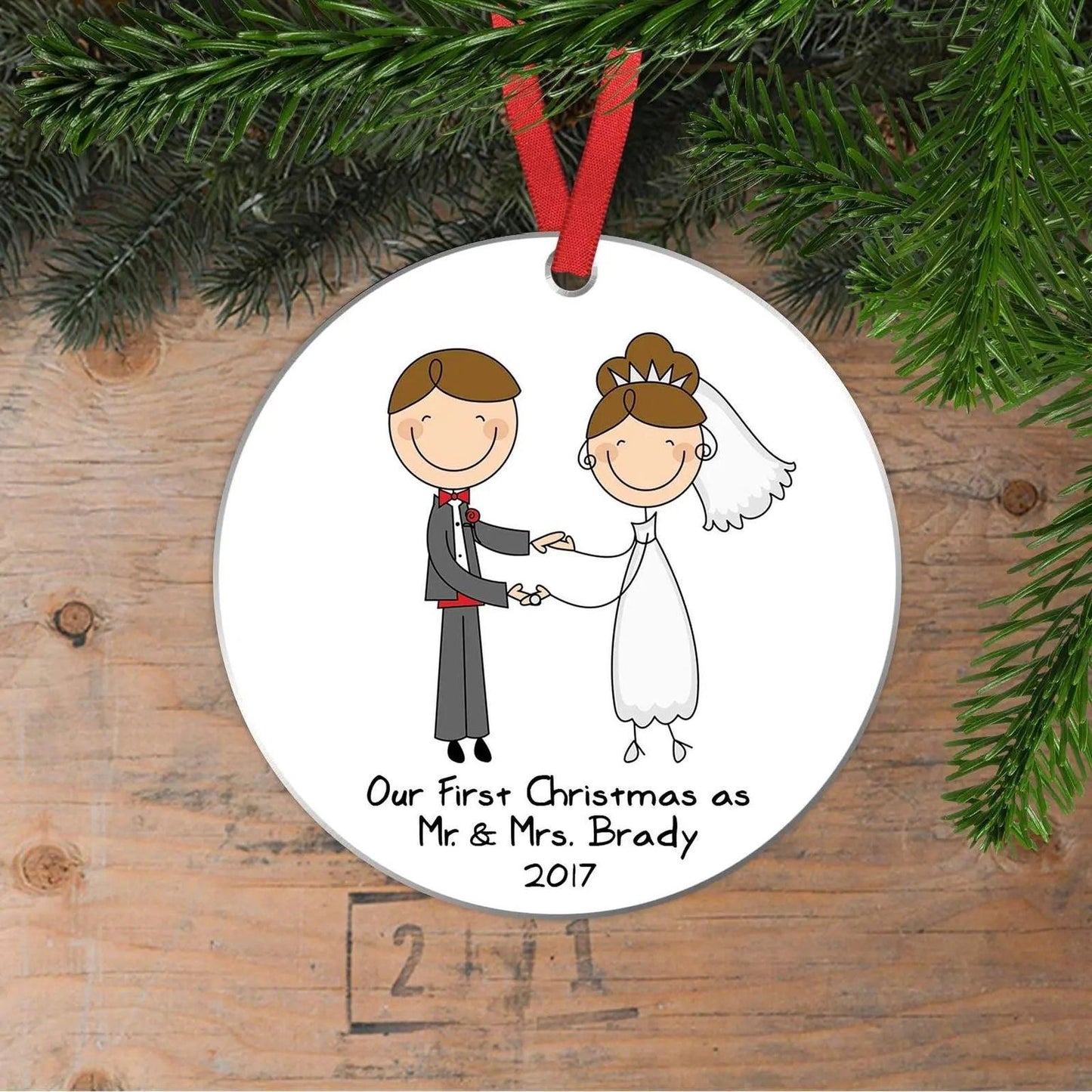 Personalized Wedding Ornament - Custom Wedding Keepsake | Newlywed Christmas Gift Joyful Moose