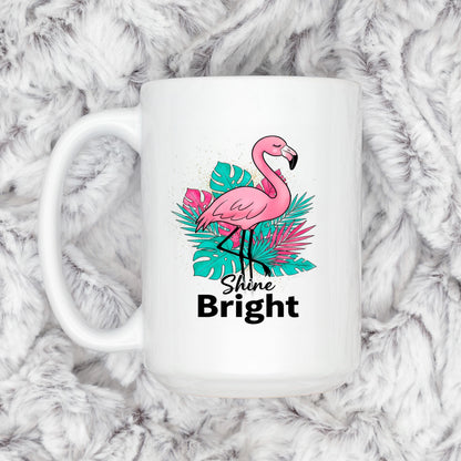 Flamingo Shine Bright Mug – Tropical Coffee Mug | Cute Flamingo Cup, Dishwasher Safe Joyful Moose