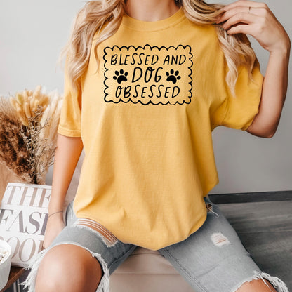 Dog Lover T-Shirt - Blessed & Dog Obsessed Comfort Colors Tee With Paw Prints Joyful Moose